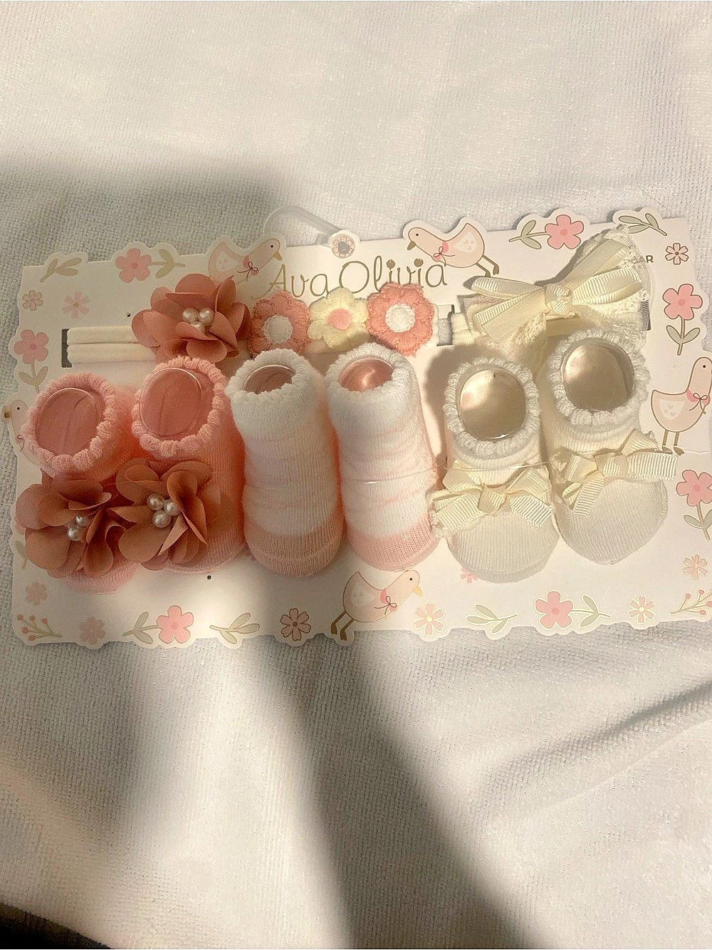 Ava Olivia Floral Baby Socks in Pink & White